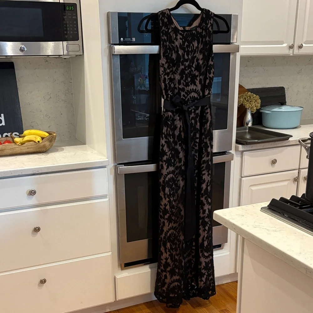Adrianna Papell Black Lace Overlay Maxi Dress